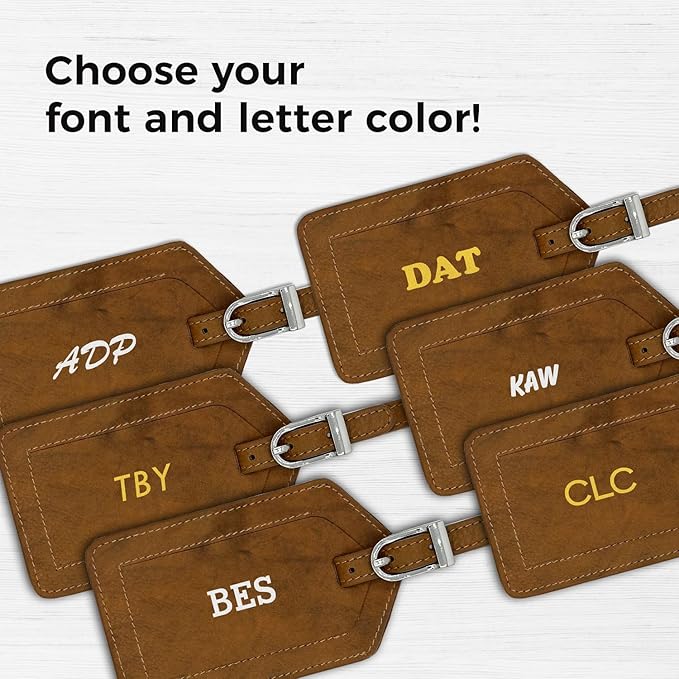 Personalized Monogrammed Leather Luggage Tags - 2 Pack