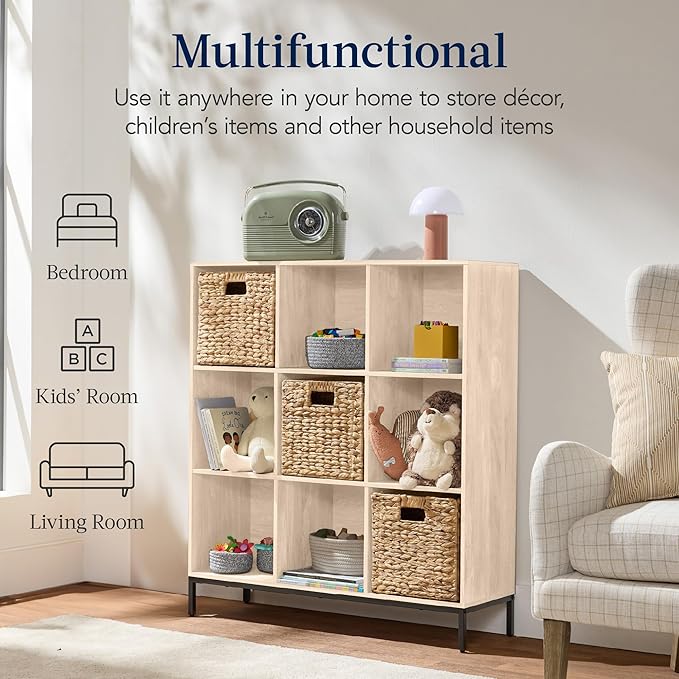 Best Choice Products 9-Cube Bookshelf, 3-Tier Wood Storage Bookcase W/Legs, 11in Shelf Opening, Cube Organizer, Living Room, 