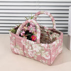 Small Storage Basket Organizer, Mini Fabric Floral Storage Baskets with Handle, Quilted Portable Collapsible Storage (D)