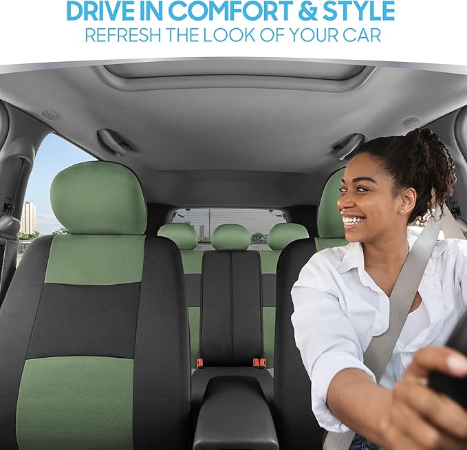 BDK PolyPro Car Seat Covers Full Set Front & Rear - Black/Green