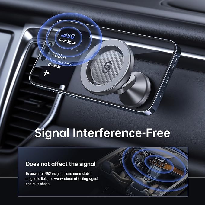 SYNCWIRE for MagSafe Car Mount - Kevlar Material Magnetic Phone Holder for Car Dash,360° Rotation Strong Magnets Car Phone Holder Compatible iPhone 17 Pro Max Air 16 15 14 13, MagSafe Car Accessories