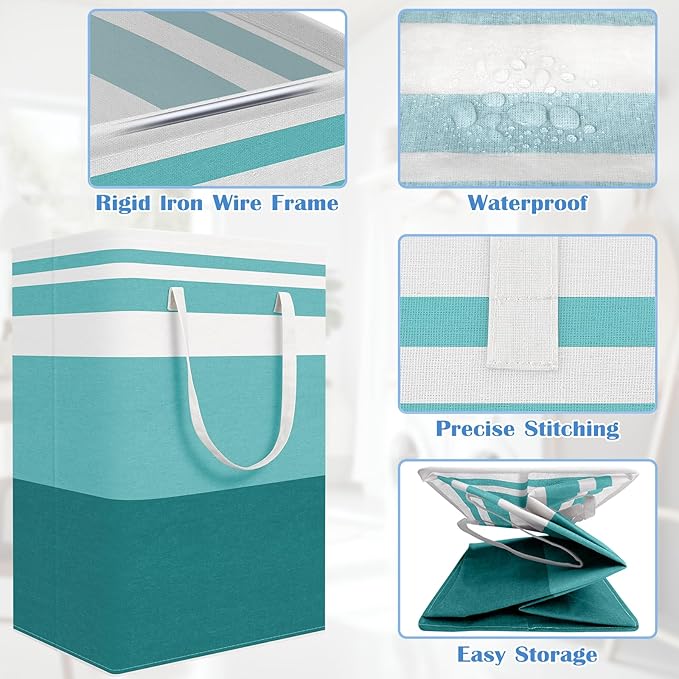 BlissTotes 3-Pack Laundry Basket, Freestanding＆Waterproof Laundry Hamper, Collapsible Tall Clothes Hamper with Easy Carry Han