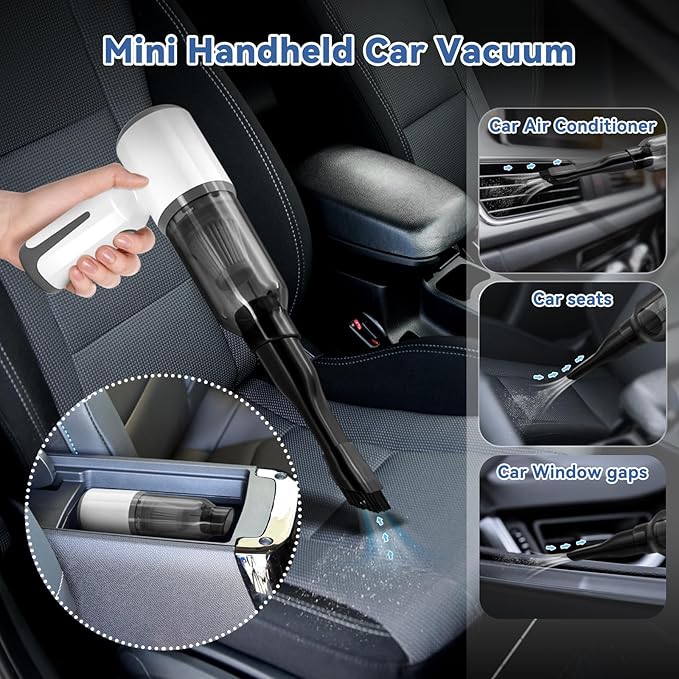 Cordless Handheld Vacuum for Car and Home - 6500Pa Powerful Suction, 3-in-1 Vacuum & Blower for Keyboard Cleaning, Computer D