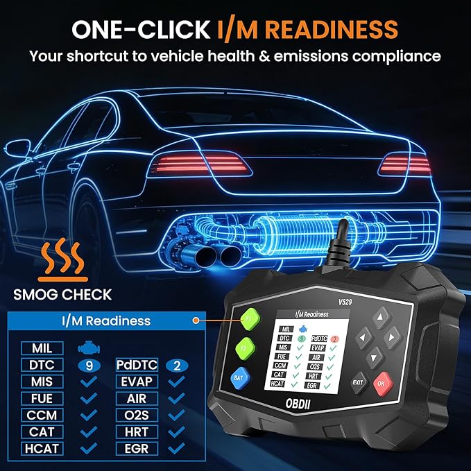 OBD2 Scanner Diagnostic Tool, Code Reader for Check Engine Light with Battery Test, EVAP System(Mode 8), O2 Sensor & I/M