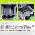Center Console Organizer Compatible with 2019-2022 Chevy Silverado/GMC Sierra 1500 & 2020-2023 Silverado/Sierra 2500HD 3500HD Accessories Armrest Storage Tray (Full Console w/Bucket Seats Only)