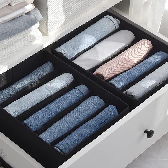 GRANNY SAYS 5-Grid Drawer Organizer: Storage Bins for T-Shirts, Pants, Sweaters & Scarves - Black Clothes Storage & Divider S
