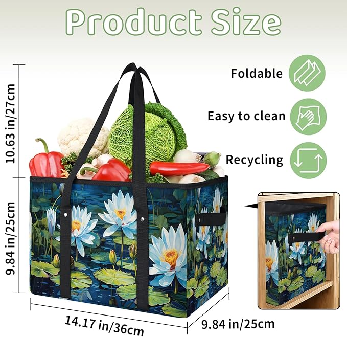 Reusable Grocery Bags Heavy Duty Shopping Bags Foldable Large Tote Bags with Long Handles & Hard Bottom