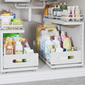 Under Sink Organizer Upgrade To Professional Rails,2-Tier Dual Pull Out Cabinet Storage,Height Adjustable Slide Out Drawers F