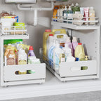 Under Sink Organizer Upgrade To Professional Rails,2-Tier Dual Pull Out Cabinet Storage,Height Adjustable Slide Out Drawers F