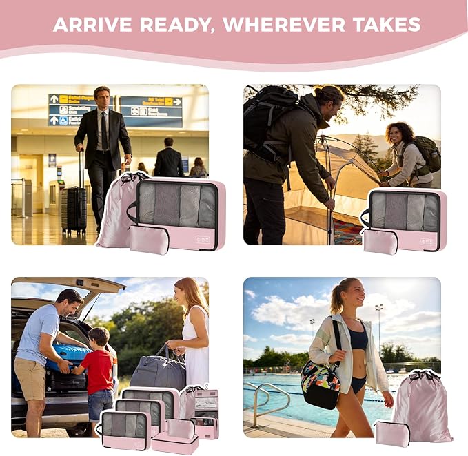 8-Piece Compression Packing Cubes for Travel, Stylish Luggage Organizer Set for Women, Space Saving Travel Essentials, Perfec