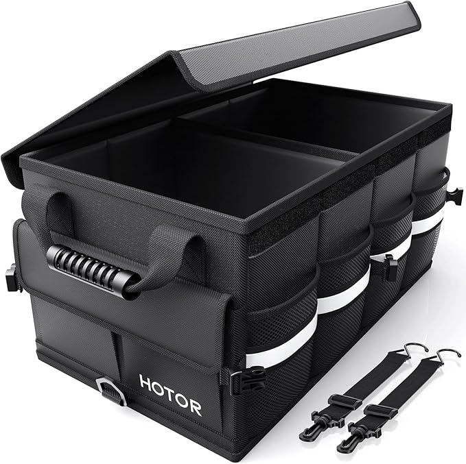 HOTOR Car Trunk Organizer - Foldable Trunk Organizer for SUV, Car Storage with Reflective Strips Securing Cover, Large Capacity