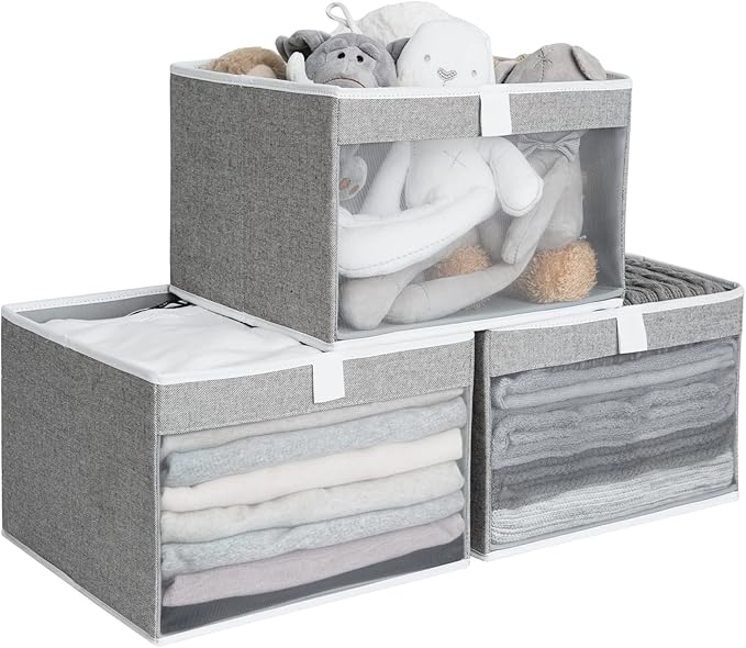 StorageWorks Closet Storage Bins, Large Storage Baskets with Clear Window and Handles, Foldable Fabric Organizer for Clothes,