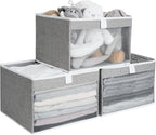StorageWorks Closet Storage Bins, Large Storage Baskets with Clear Window and Handles, Foldable Fabric Organizer for Clothes,