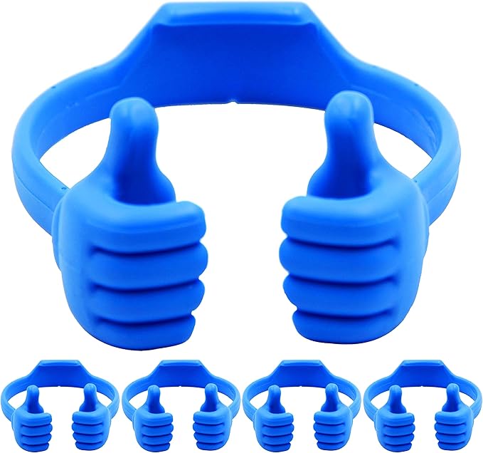 Honsky Cell Phone Tablet Stands (Pack of 5) Thumbs-up Cellphone Holder, Tablet Display Stand, Mobile Smartphone Mount Cradle for Desk Desktop - Universal, Multi-Angle, Cute, Blue
