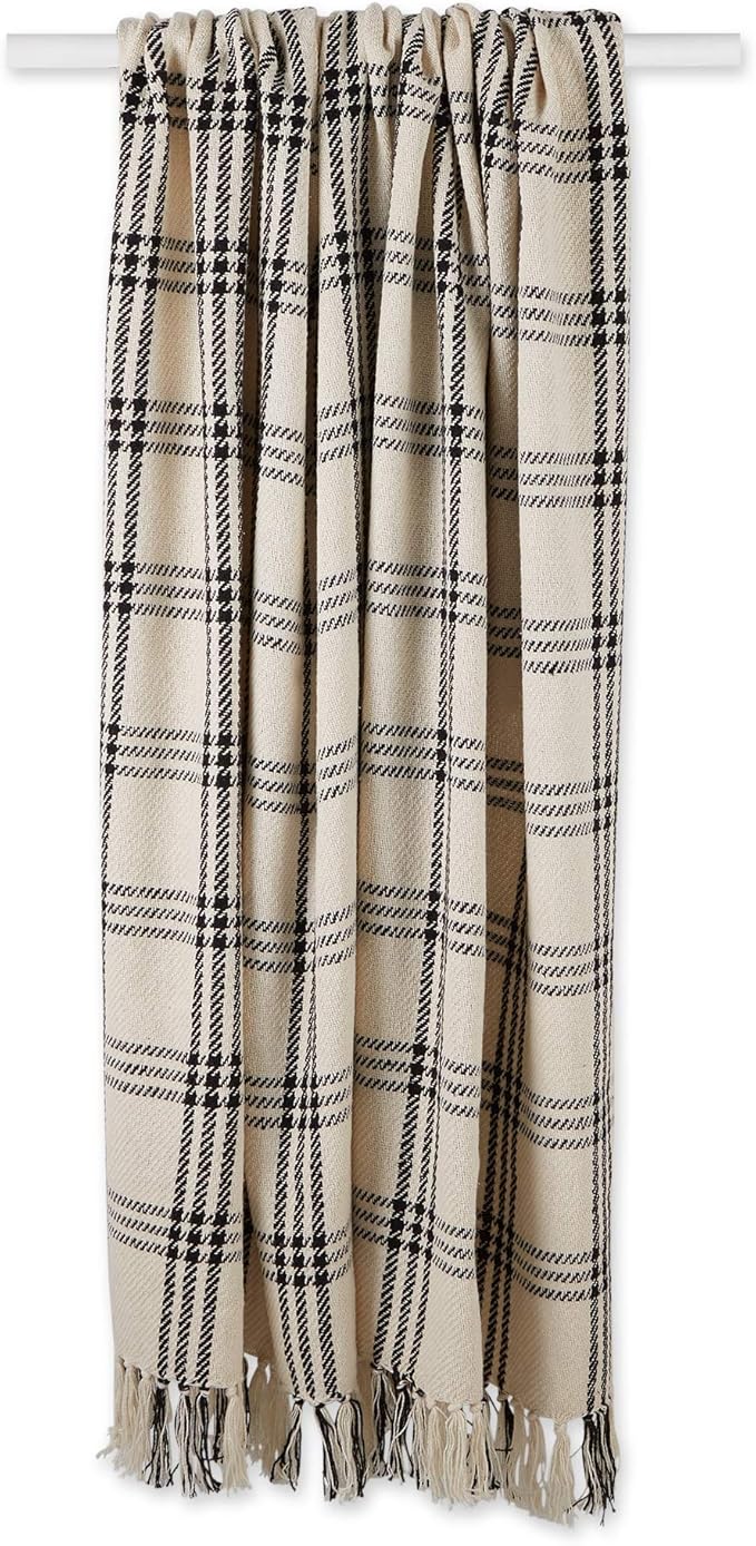 DII Modern Farmhouse Plaid Collection Cotton Fringe Throw Blanket, 50x60, White/Black