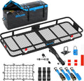 Mockins 60"x20"x6" Heavy Duty Trailer Hitch Cargo Carrier & 16 CuFt Waterproof Cargo Bag | Rust-Resistant Steel 500 Lb Capacity Folding Luggage Rack for SUV, Car, Truck & RV w/Hitch Rack Accessories