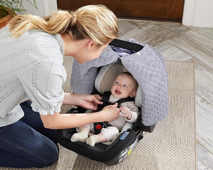 Rquite Baby Car Seat Cover, Carseat Covers Baby Boy, Minky Infant Car Seat Cover Winter, Peekaboo Opening Car Seat Canopy, Mu