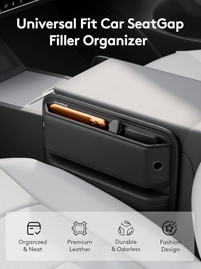2 Pack Car Seat Gap Filler, Leather Seat Gap Organizer with Sun Visor Organizer, Front Seat Storage for Phone, Sunglasses, Cards and Keys, Fits Most Cars SUVs and Trucks