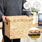 Jingmore Water Hyacinth File Storage Box with Scalloped Lid Collapsible Letter Size Hanging Filing Organizer Basket for Home 