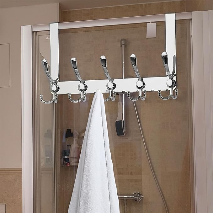 Dseap Over The Door Hook Hanger - Fits 1 3/8" to 1 3/4" Standard Doors | 5 Tri Hooks Heavy Duty Towel/Coat Rack | Door Organi