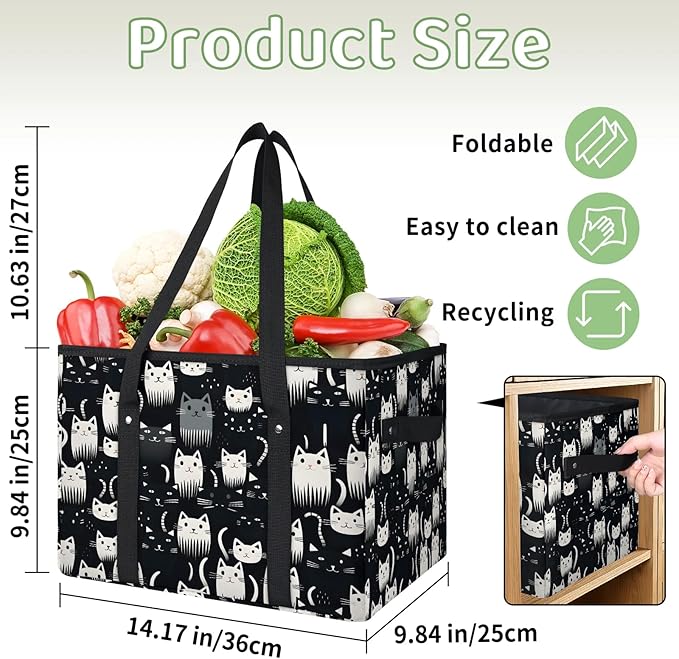 Reusable Grocery Bags Heavy Duty Shopping Bags Foldable Large Tote Bags with Long Handles & Hard Bottom