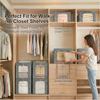 GoMaihe Clothes Storage Bin with Metal Frame: 6-Pack Stackable Closet Storage Bin with Lid & Clear Window, Sweater Boxes Stor