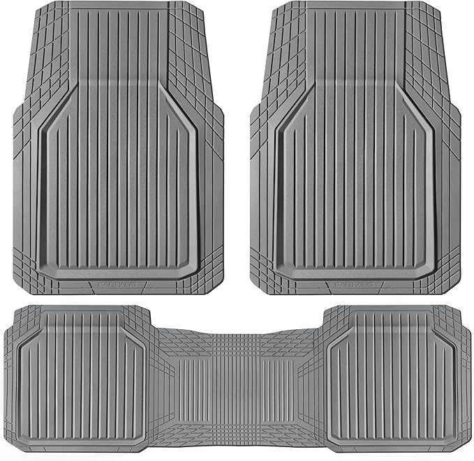 CAR PASS Heavy Duty Rubber Floor Mats for Car, Waterproof Liner Deep Dish Car Mats Full Sets, Universal Trim to Fit for SUV Truck Sedans Vans, All Weather Automotive Floor Mats 3pcs, Solid Gray
