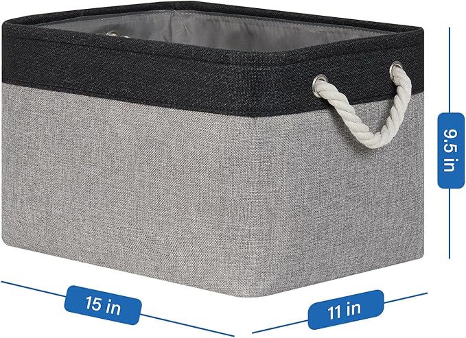 Temary Fabric Storage Baskets 4Pack Storage Bins Decorative Basket for Gift, Clothes Bin with Rope Handle, Rectangle Baskets 