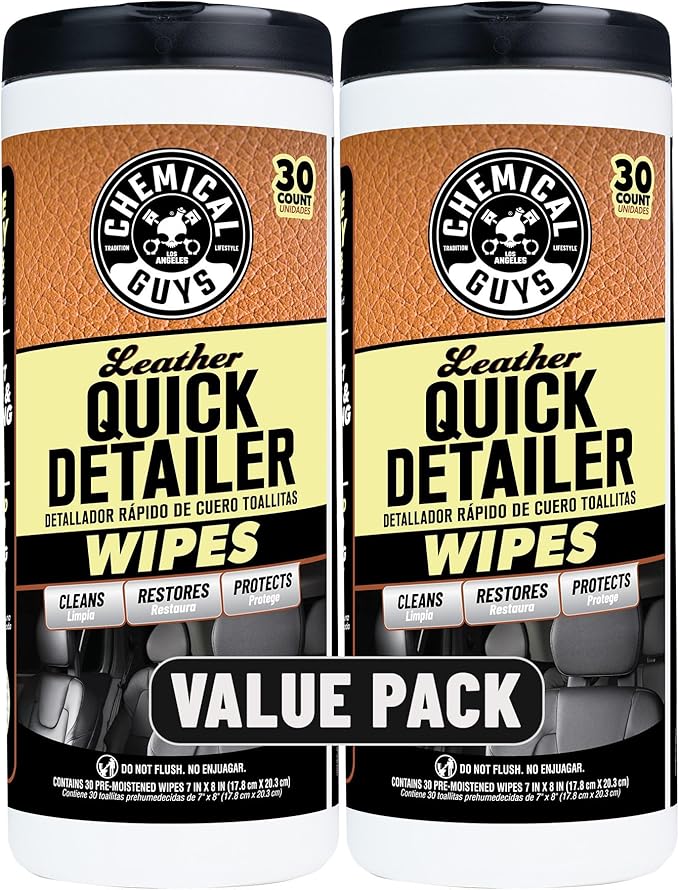 Chemical Guys Leather Quick Detailer Wipes in Canister (30 ct) (2 Pack) – Easy-Clean Conditioning Wipes for Leather Seats, In