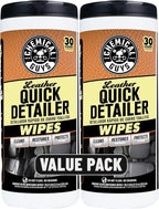Chemical Guys Leather Quick Detailer Wipes in Canister (30 ct) (2 Pack) – Easy-Clean Conditioning Wipes for Leather Seats, In