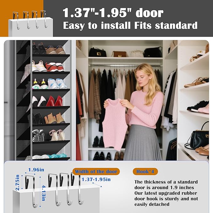 10 - Pocket Over - the - Door Hanging Shoe Organizers & Rack, Made of Sturdy 600D Oxford + Non - Woven Fabric, Space - Saving