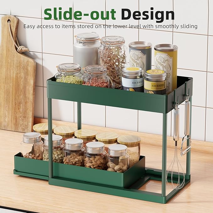 Simple Trending Under Sink Organizer 2 Pack, Sink Pull-Out Sliding Storage Cabinet, 2-Tier Under Shelf Organizer for Kitchen 
