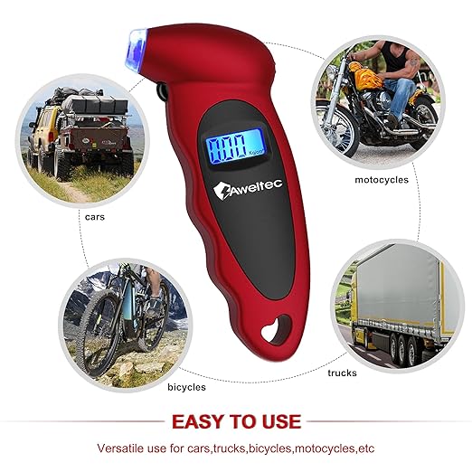 Digital Tire Pressure Gauge 2 Pack,Accurate Air Tire Gauge with Backlit LCD and Non-Slip Grip,Max 150 PSI, 4 Units Settings for Car Truck Motorcycle Bicycle,Red