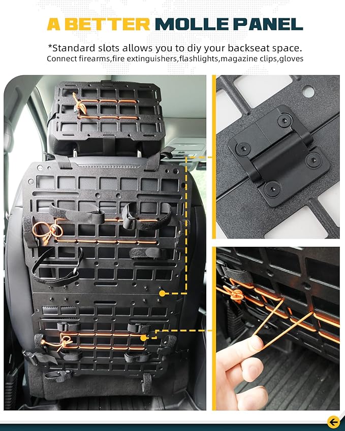 Rigid MOLLE Panel Seat Back & Headrest MOLLE Panel For Truck Pickup Vehicles Universal Truck Seat Back Organizer