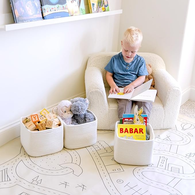 NaturalCozy Storage Cubes 9”x9”x7”Cotton Rope Woven Baskets for Organizing 3-Pack | 9 Inch Cube Storage Bin | Small Basket fo