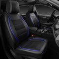 CAR PASS Universal FIT Piping Leather Two Front Seat Covers, Waterproof Faux Leather for SUV Sedan Van Truck, Airbag Compatible,Reserved Opening Holes for Headrest Covers. (Black and Blue)