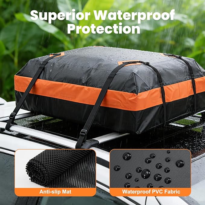 DUMOS Car Rooftop Cargo Carrier 15 Cubic Feet, Car Roof Waterproof PVC Bag, with Anti-Slip Mat,Combination Luggage Lock, Reinforced Straps & Door Hooks,Fit Vehicles with/Without Roof Racks