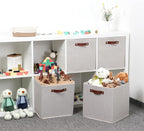 Temary Fabric Storage Cubes Storage Bins with Dual Leather Handles, 4 Pack Cube Baskets 13x13 Foldable Cube Organizers for Sh
