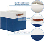 Temary Collapsible Storage Boxes - 12x12 Blue Cube Storage Bins with Handles for Organizing Home, White&Blue