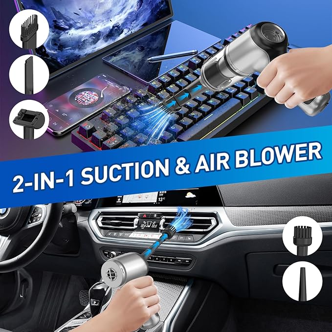 AHNR Handheld Car Vacuum Cleaner Cordless with Brushless Motor, 20000PA High Power Vacuum Cleaner & Air Duster, 3 in 1 Keyboa