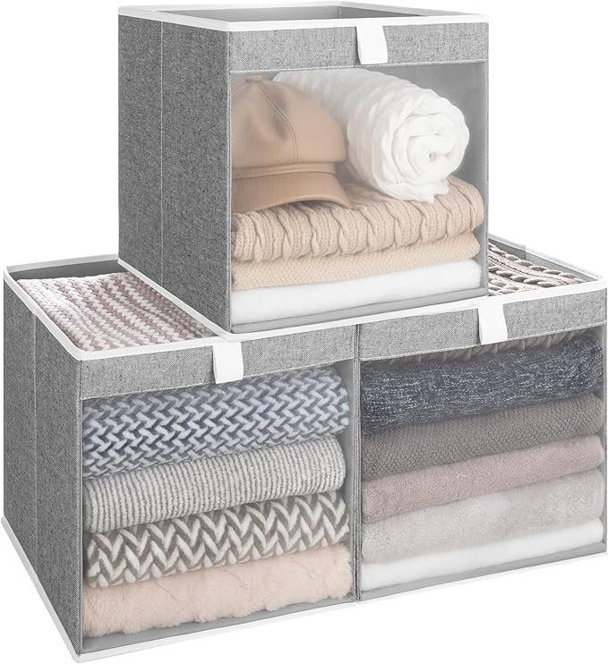 StorageWorks 13x13 Storage Cubes, Closet Storage Bins with Clear Window, Large Fabric Organizer for Clothes, Collapsible Stor