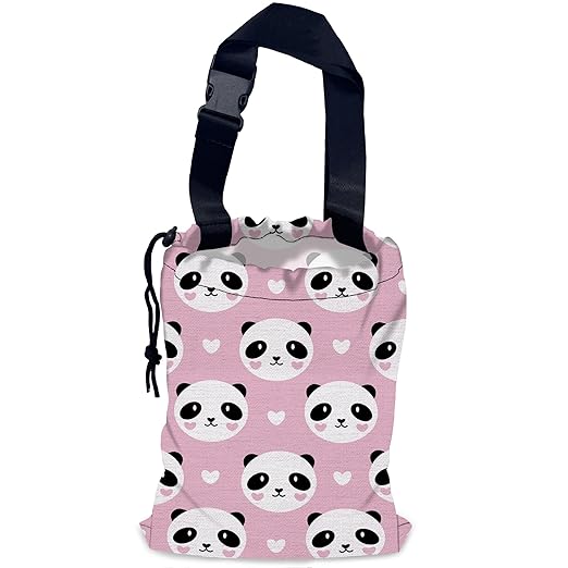 Lovely Panda Car Garbage Bag,Hearts Waterproof Small Car Trash Bag Hanging Back of Seat,Drawstring Hanging Car Trash Bag with Adjustable Buckle for Car Accessories