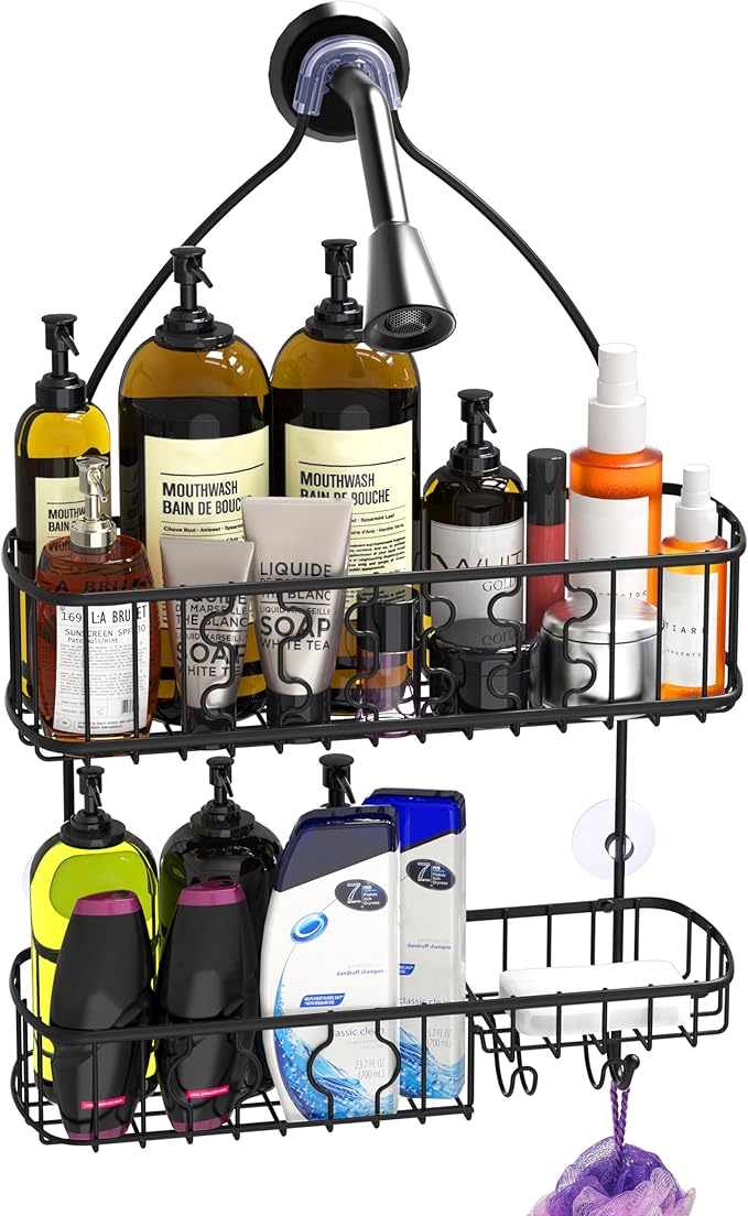 Simple Houseware Bathroom Hanging Shower Head Caddy Organizer, Black