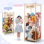 GLDZI Stuffed Animal Storage Zoo, Wooden Stuffed Animal Organizer with Elastic Cords for Boys Girls, Space Saving Toy Plushie