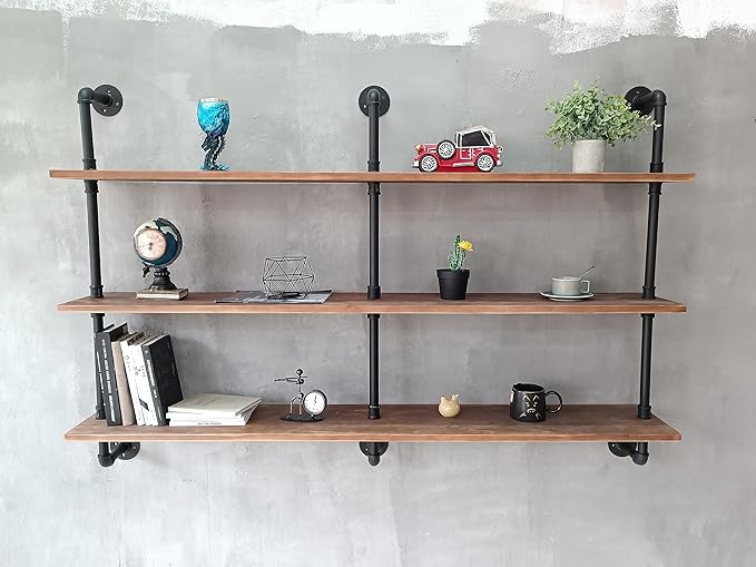 Floating Shelves for Wall Bookshelf Industrial Pipe Shelving Shelves Natural Wood Planks 60 inch Rustic Wall Shelves Hanging 