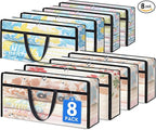 TasticTotes 8 Pack Long Clear Storage Bags for Comforter, Clothes & Bedding, Plastic Blanket Storage with Zipper and Handle, 