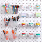 Uiifan 18 Set Pegboard Bins Kit Plastic Pegboard Cups with Metal Hooks Wall Containers Organizer Accessories with Label Stick
