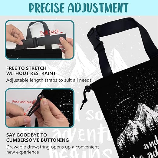 Mountains and Stars Car Garbage Bag The Adventure Begins Drawstring Car Trash Bag Hanging for Back Seat with Adjustable Buckle Canvas Vehicle Trash Can Easy-to-Install