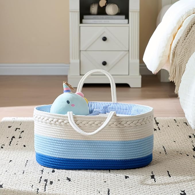 luxury little Diaper Caddy Organizer, Large Cotton Rope Nursery Baby Basket, Changing Table Organizer for Baby Diaper Storage