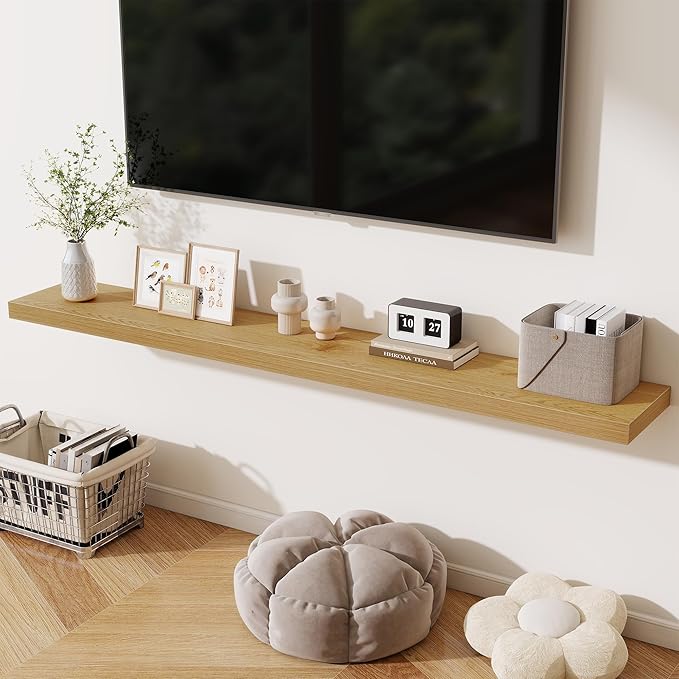 Fun Memories 72 Inch Fireplace Mantel Shelf, 10 Inch Deep Shelves for Display & Wall Storage, Rustic Wood Wall Shelf, Extra L